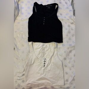 Aeropostale Black and White Buttoned Crop Tank Tops (set of 2)